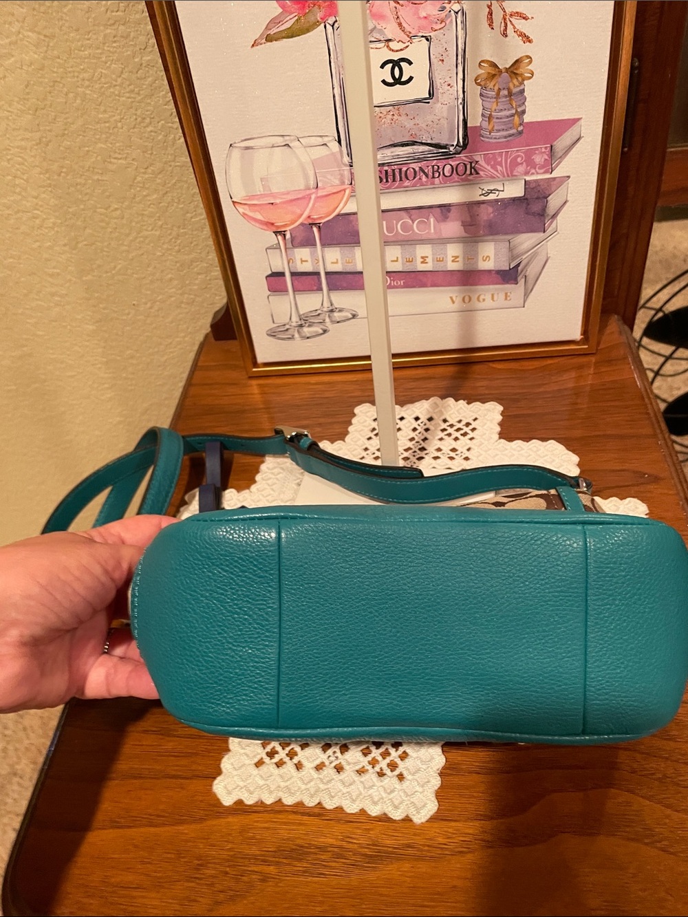 Coach Brown Signature Crossbody with Teal Trim - Picture 4 of 7